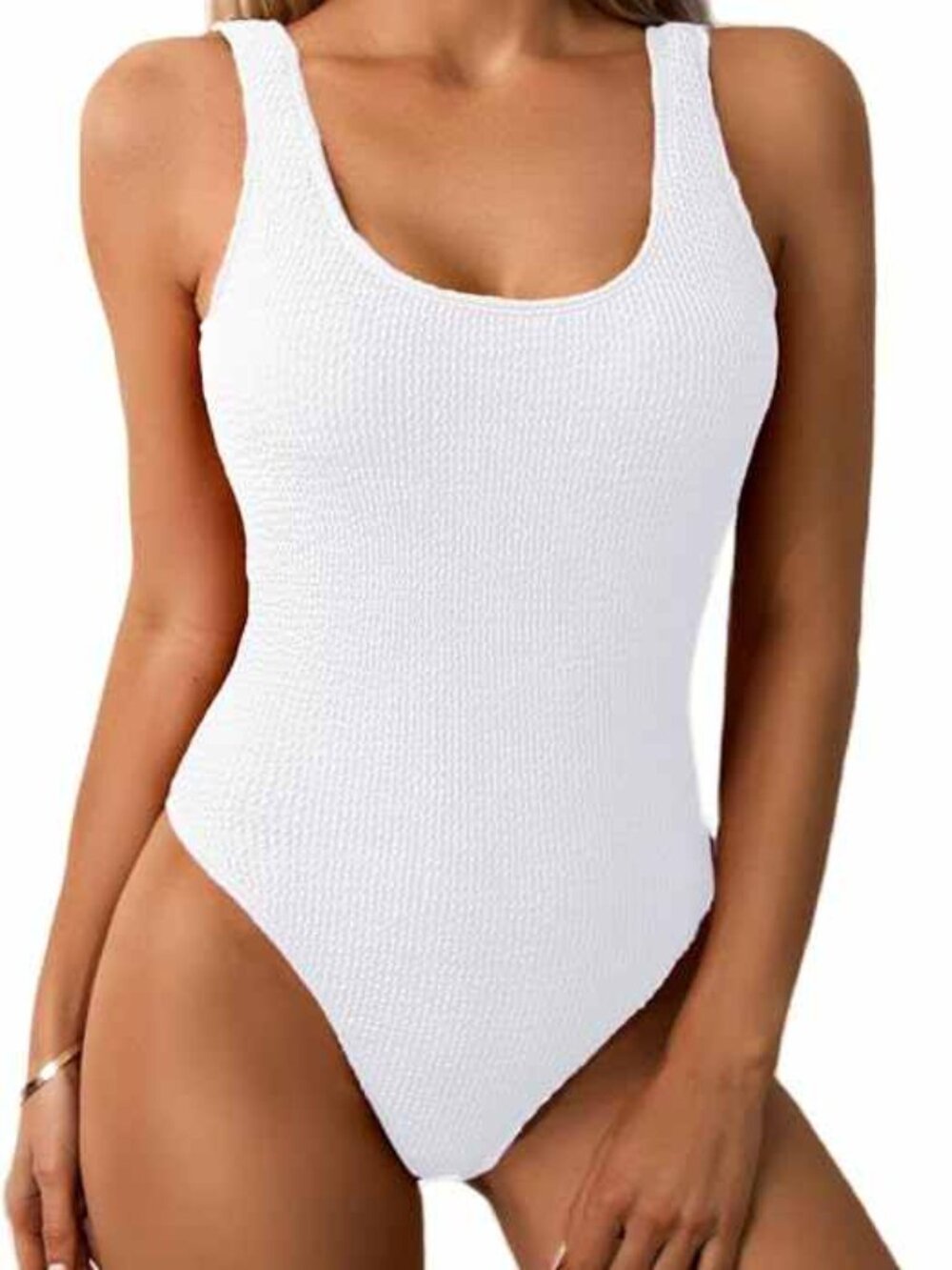 1pc Ribbed Scoop Neck Low Back Bathing Suit N5324